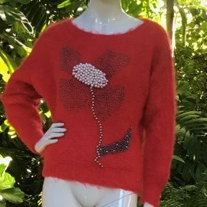 Vintage hand knitted in England mohair sweater with beads